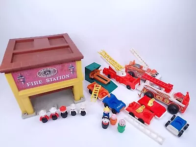 Buy Vintage 1970s Fisher Price Fire Station #928 With Little People Cars Trucks • 76.82£