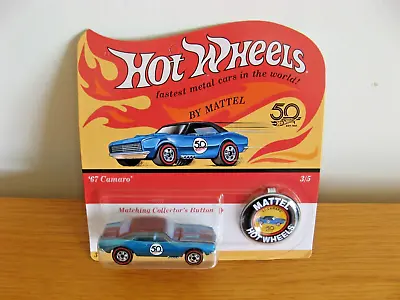 Buy 2018 Hot Wheels 50th Anniversary Red Line Replica 67 Camaro + Collector's Button • 22£