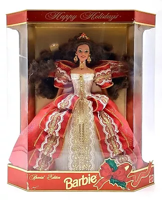 Buy 1997 Happy Holidays Barbie Doll Brunette / Mattel 17832 / Original Packaging Damaged • 35.91£
