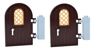 Buy LEGO Arched Curved Doors With Gold Windows X2 Dark Brown Castle House Hinges  • 3.77£
