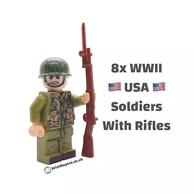 Buy 8x WWII USA Soldiers With Rifles - Custom Made/Printed MOC Minifigure • 23.99£