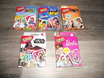 Buy UNO 5 Sealed Decks Super Mario,The Office,Barbie.Star Wars.Saved By The Bell NEW • 36.35£