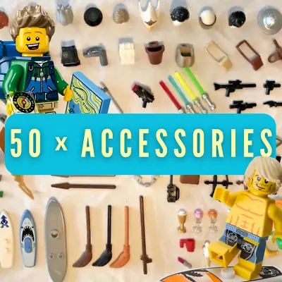 Buy LEGO Minifigure Accessories X 50 Mixed Job Lot Bundle Food Hair Hat Lightsabers • 7.99£