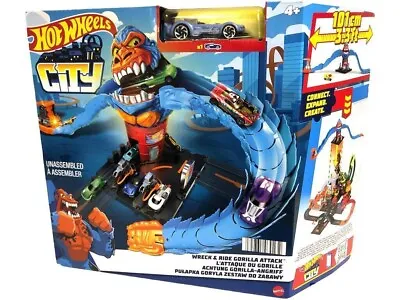 Buy Hot Wheels City Wreck & Ride Gorilla Attack & 1 Car Connects To Gas Station Set  • 42.58£