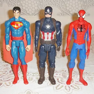 Buy SPIDERMAN  SUPERMAN & CAPTAIN AMERICA 12 Inch Figures  ~ 12  X 3 • 10.99£