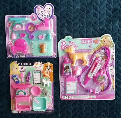Buy Magazine Toy Sets X 3 Barbie Vet Pet Set Pet Care Plastic Figures Accessories • 6£