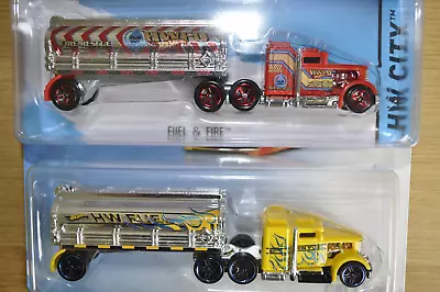 Buy HOT WHEELS TRACK STARS RIGS X2- FUEL & FIRE TANKERS - RED And YELLOW -NEW/SEALED • 39.99£