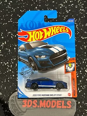 Buy FORD SHELBY MUSTANG GT500 BLUE/WHITE LONG CARD Hot Wheels 1:64 • 3.45£