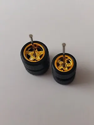 Buy Custom Staggered 1/64 Alloy Wheel With Rubber Tires RR For Hot Wheels Matchbox • 5.75£
