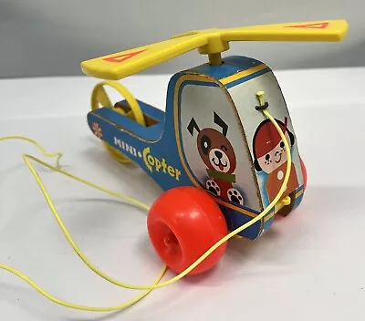 Buy Vintage 1970s Fisher Price Mini-Copter #448 Wooden Pull Along Helicopter • 14.99£