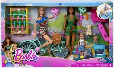 Buy New Barbie Holiday Fun Set With 3 Dolls, Bicycle And Accessories Playset Toy • 38£