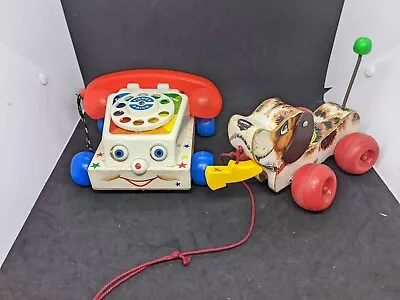 Buy 2 Vintage Fisher Price 1960s Wooded Little Snoopy Dog & Chatter Telephone Toy  • 16.99£