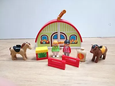 Buy Bundle Lot Playmobil 123 TAKE ALONG Carry STABLE Farm SET With Horses & Figures • 13.49£