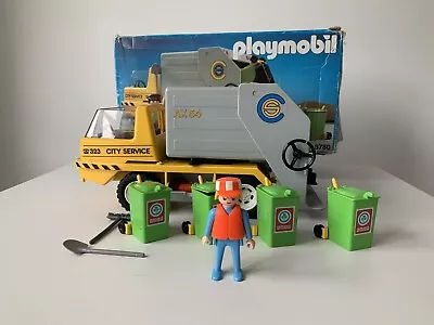 Buy Vintage Playmobil 3780 Garbage Truck - Dustbin Lorry Van 4 Bins With Box • 16£