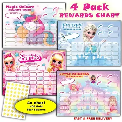 Buy Girls 4 Pack - Princess Good Behaviour Reward Chart - 100x Gold Star Stickers • 8.99£