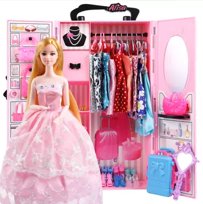 Buy Children Barbie Pink Changing Wardrobe Wedding Doll Birthday Gift Suit Cute • 47.88£