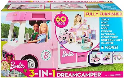 Buy Barbie Dream Camper Dreams 3 In 1 GHL93 Truck Boat Camping Caravan Vehicle OK • 170.71£