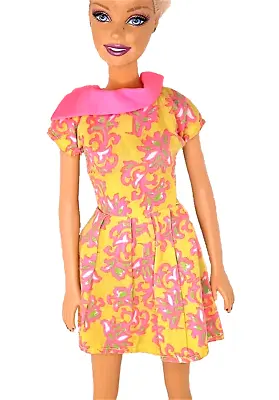 Buy BARBIE 80s Yellow & Pink Arabesques Cotton Dress Mini Dress Dress B406 • 6.17£