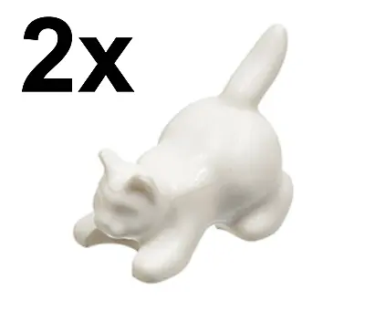 Buy 2X LEGO Animal Minifigure WHITE CAT Crouching 6251 Pet Kitten NEW GENUINE • 3.49£