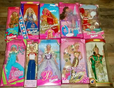 Buy Vintage Lot Of 10 • Barbie Dolls • NOS • NIB • 94'-'03 • Jewel Hair •Hula • UGA• • 302.50£