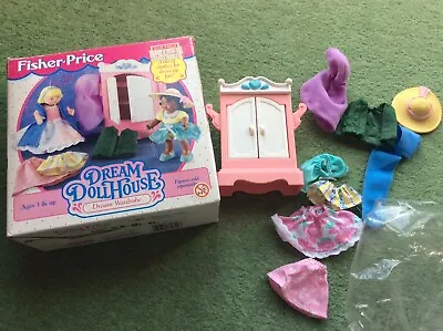 Buy Fisher Price Dream Doll Dolls House Used Wardrobe With New Clothes Hat Boxed • 25£