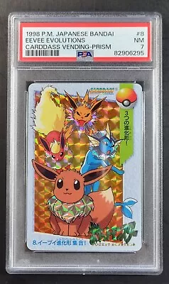 Buy 1998 Pokemon Japanese Bandai Carddass Vending Eevee Evolutions Prism #8 PSA 7 • 94.80£