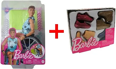 Buy Mattel Barbie Set Of 2 HJT59 Ken Doll In A Wheelchair + GNJ69 4 Pack Shoes Set • 28.47£