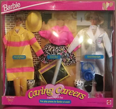 Buy 1993 Mattel 10773 Barbie CARING CAREERS Fashion Gift Set Veterinary Firefighter  • 32.78£