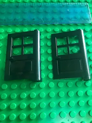 Buy Lego 2 X BLACK Modern Hinged House Doors With 4 Window Holes • 1.49£