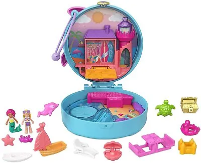 Buy Polly Pocket Dolphin Beach Compact, With Micro Polly & Mermaid Doll, 5 Reveals! • 16.49£