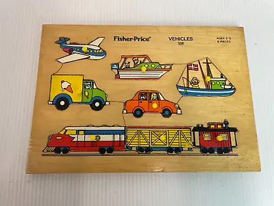 Buy Vintage Fisher Price Vehicles Wooden Puzzle #508 Train Boat Car Ice Cream Truck • 10.39£