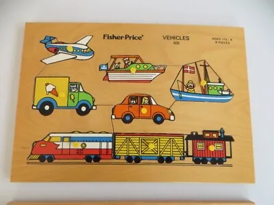 Buy Vintage Fisher Price Wooden Jigsaw With Lift Out Pieces - Vehicles • 8.99£