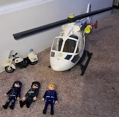 Buy Playmobil  Police Helicopter With Search Lights & Motorcycle & 3 Police Figs VGC • 18.99£