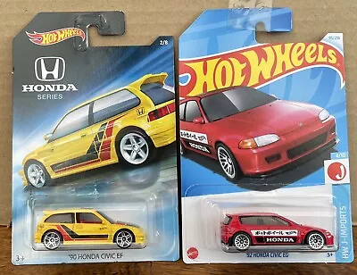 Buy Hot Wheels X 2 ‘90 Honda Civic EF Yellow & ‘92 Honda Civic EG Red Die-cast • 13£