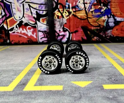 Buy 1/64 Scale Custom Wheels For Hot Wheels Drag Racing Chrome Good Tear Tyres • 4.99£