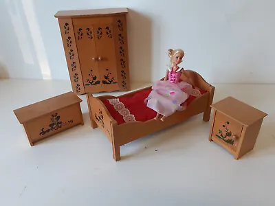 Buy Dolls Wood Furniture Bed Wardrobe Chest Toys Antique Vintage Barbie Decoration • 28.73£