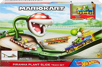 Buy Hot Wheels Mario Kart Piranha Plant Slide Track Set & Yoshi Diecast In Box • 20£