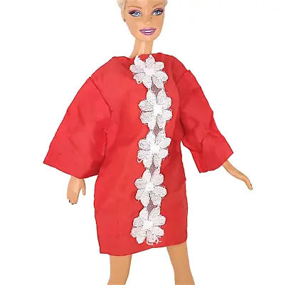 Buy BARBIE 70s - Red Tunic Dress With Lace White Flower Hippies B562 • 8.24£