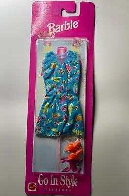 Buy 1997 Barbie Go In Style Fashions Blue/Orange Dress Orange Shoes (New In Pack) • 11.36£