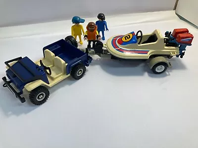 Buy VINTAGE FISHER PRICE - 1980s - Jeep, Trailer With Speed Boat + 3 People - UNIQUE • 45£