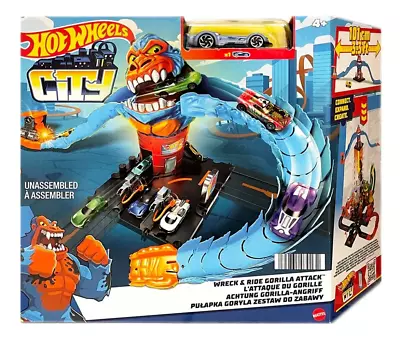 Buy Hot Wheels City Wreck & Ride Gorilla Attack & 1 Car Connects To Gas Station Set  • 40.85£