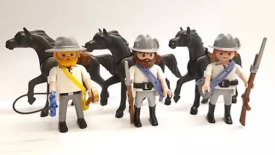Buy Playmobil Western Cowboys ACW 3 Southern Soldiers With Horse • 40.81£