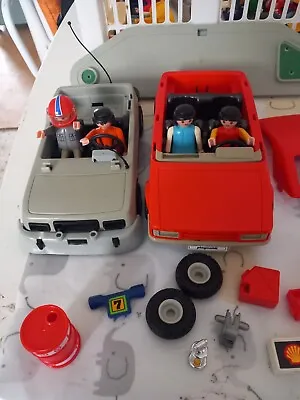 Buy Vintage Playmobil 1976 Geobra Car With  Figures - RARE GREY Vehicle And Red One • 15£