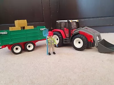 Buy PLAYMOBIL 4496 Tractor With Front Loader & Dropside Hay Trailer Complete Set • 15£