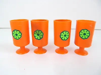 Buy Vtg Children's Toy Play Orange Plastic Drinking Glasses 4 Set  Barbie ? 2  70s C • 10.77£