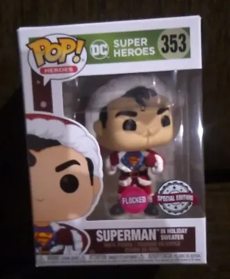 Buy Exclusive Funko POP!  DC Super Heroes - Superman In Holiday Sweater #353 FLOCKED • 7.99£