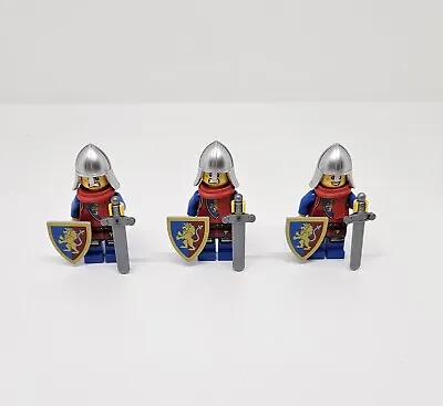 Buy LEGO LION KNIGHT CASTLE MINIFIGURE ARMY RED SCARF Chrome HELMET X3 NEW (F3) • 19.99£