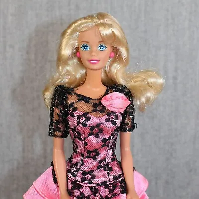 Buy BARBIE MATTEL Doll Vintage Fashion 1980s Blonde Pink Black Lace Dress • 29.80£