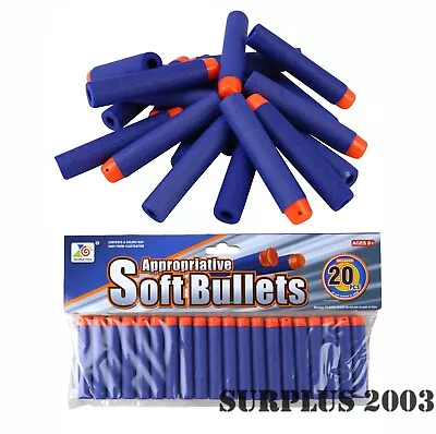 Buy 20 Toy Soft Foam Bullets Fits Blaze Storm Nerf Darts Guns N-Strike Elite Refill • 5.95£