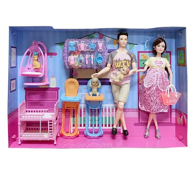 Buy Barbie 5 Family Combination Tableware Double Bed Pregnancy Barbie 30Cm • 40.70£